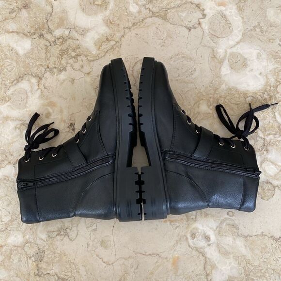 Kelly & Katie Vegan Leather Chunky Motorcycle Buckle Boots - Picture 10 of 16